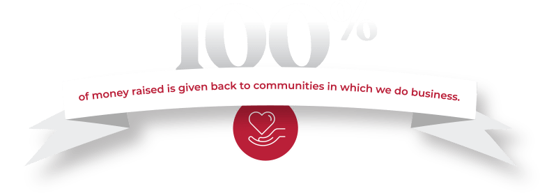 100% of money raised is given back to the communities in which we do business